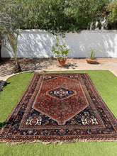 Load image into Gallery viewer, Britton | 7.0x10.4 | Hard to Find Blue &amp; Red Qashqai Area Rug
