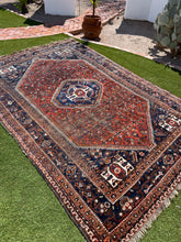 Load image into Gallery viewer, Britton | 7.0x10.4 | Hard to Find Blue &amp; Red Qashqai Area Rug
